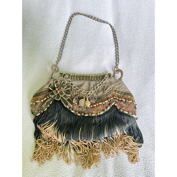 Decorative Vintage Purse Handbag Queen Elizabeth Charm Embellish Chain  Velvet - Picture 4 of 8